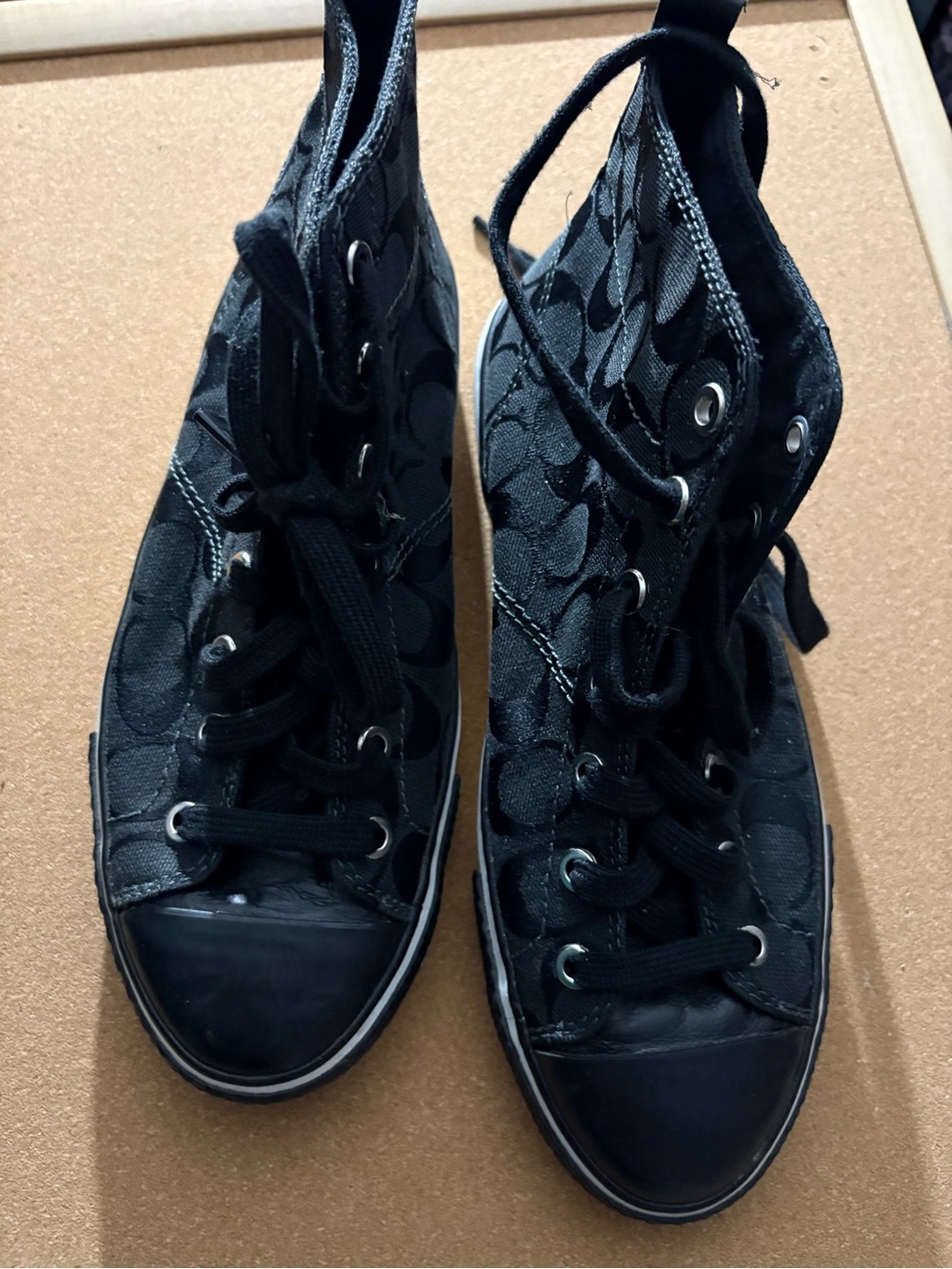 Vintage Coach Black High-Top Logo Canvas Sneakers